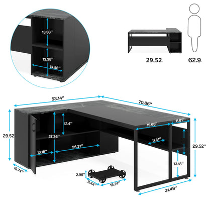 Tribesigns 71" L-Shaped Executive Desk with Storage Cabinet & Shelves