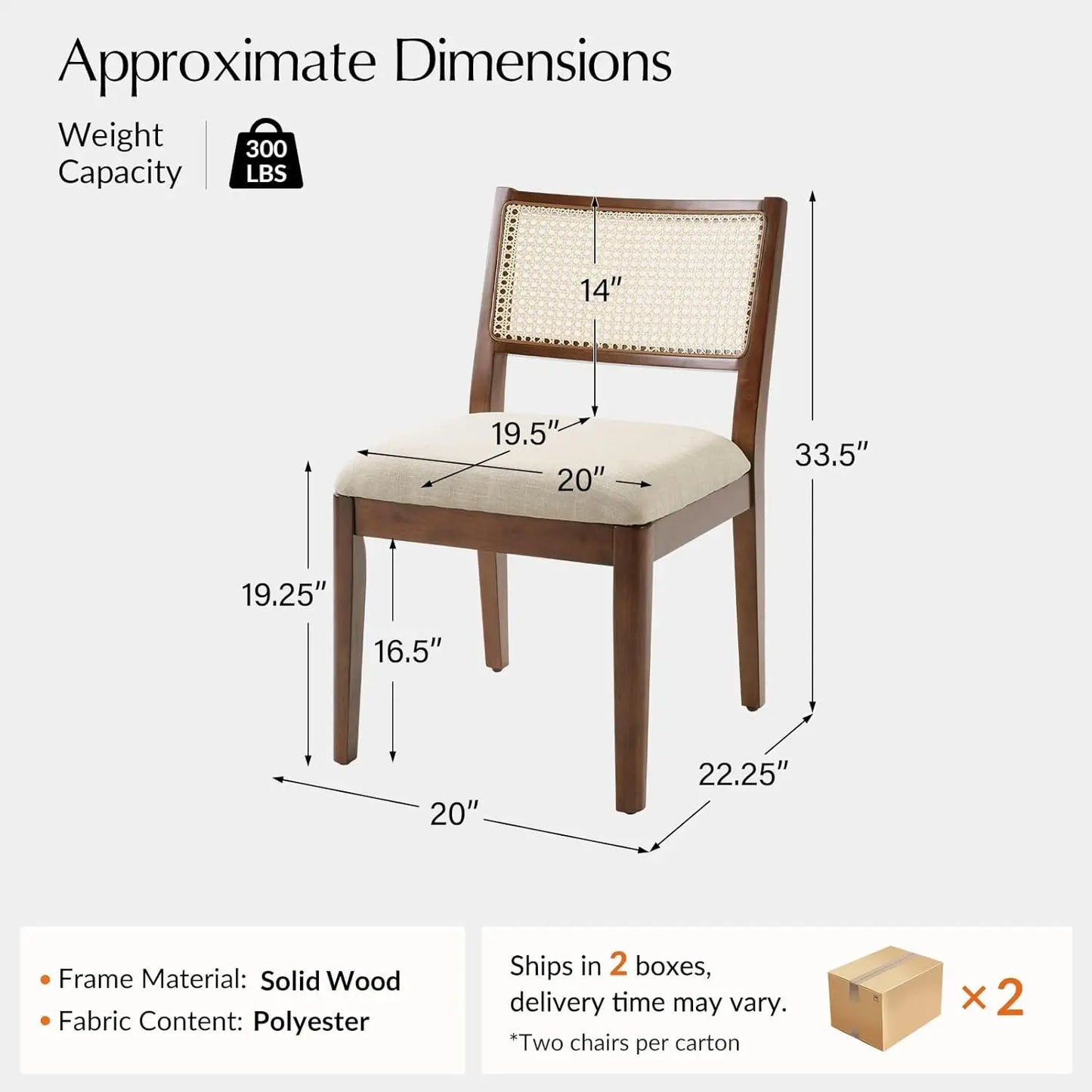 Rattan Dining Chairs Set of 4 | Coastal Woven Back, Upholstered Seat & Solid Rubberwood Frame