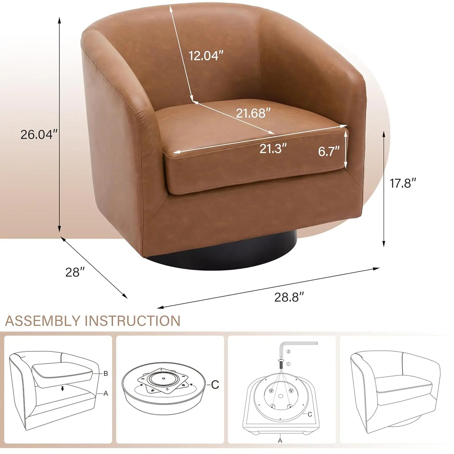 360° Swivel Barrel Chair Set of 2 | Upholstered Accent Armchair for Living Room & Bedroom