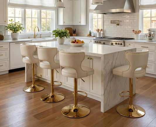 PU Leather Swivel Bar Stools Set of 4 – Adjustable Height, Curved Back & Gold Metal Base
