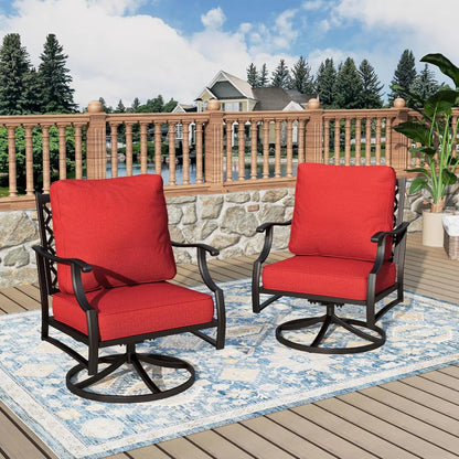 Outdoor Swivel Patio Chairs Set of 2 | High Back, Thick Cushions, Metal Frame