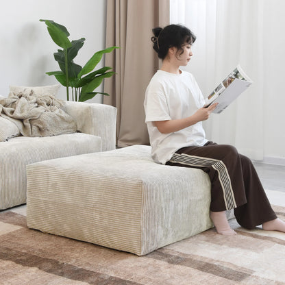 141" L-Shaped Corduroy Sectional Sofa with Ottoman | Oversized 3-Seater with Removable Covers