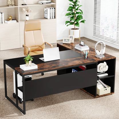 Tribesigns 71" L-Shaped Executive Desk with Storage Cabinet & Shelves