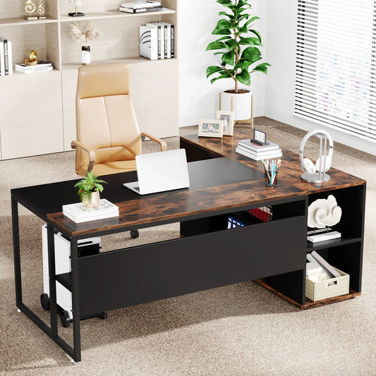 Tribesigns 71" L-Shaped Executive Desk with Storage Cabinet & Shelves