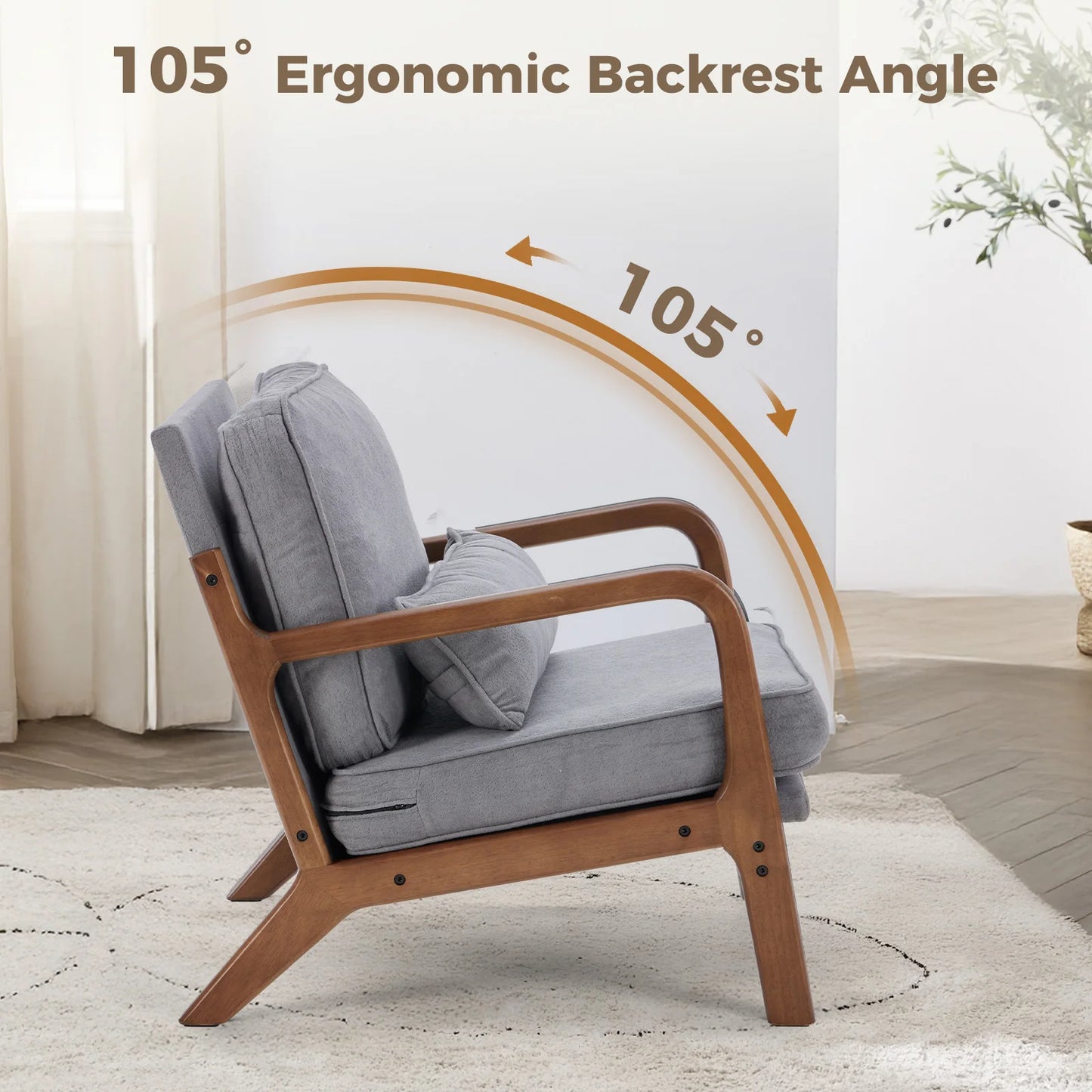 Mid-Century Modern Accent Chair | Fabric Armchair with Waist Cushion