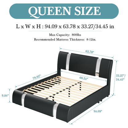 Modern Faux Leather Platform Bed Frame with Adjustable Headboard & Iron Décor – 800 LB Capacity | Queen King
