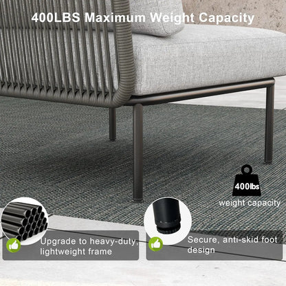 7-Piece Aluminum Modular Patio Sectional Set with Tempered Glass Coffee Table & Thick Cushions