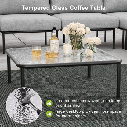 7-Piece Aluminum Modular Patio Sectional Set with Tempered Glass Coffee Table & Thick Cushions