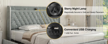 Velvet Wingback LED Bed Frame with Galaxy Projector, Bluetooth Speaker & 4 Storage Drawers – Full XL Queen King