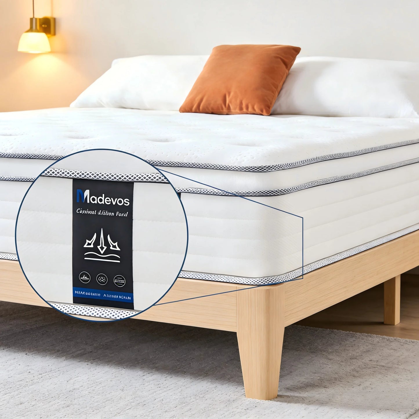 Madevos Hybrid Mattress – Pocket Springs & Foam, Medium Firm, Motion Isolation, 10"–14"