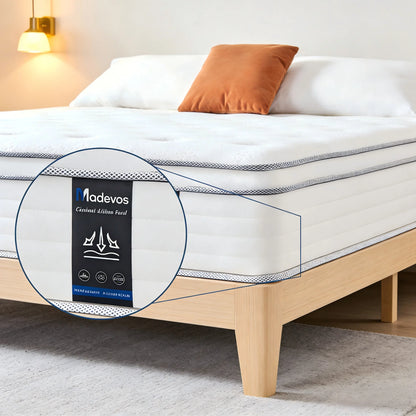 Madevos Hybrid Mattress – Pocket Springs & Foam, Medium Firm, Motion Isolation, 10"–14"