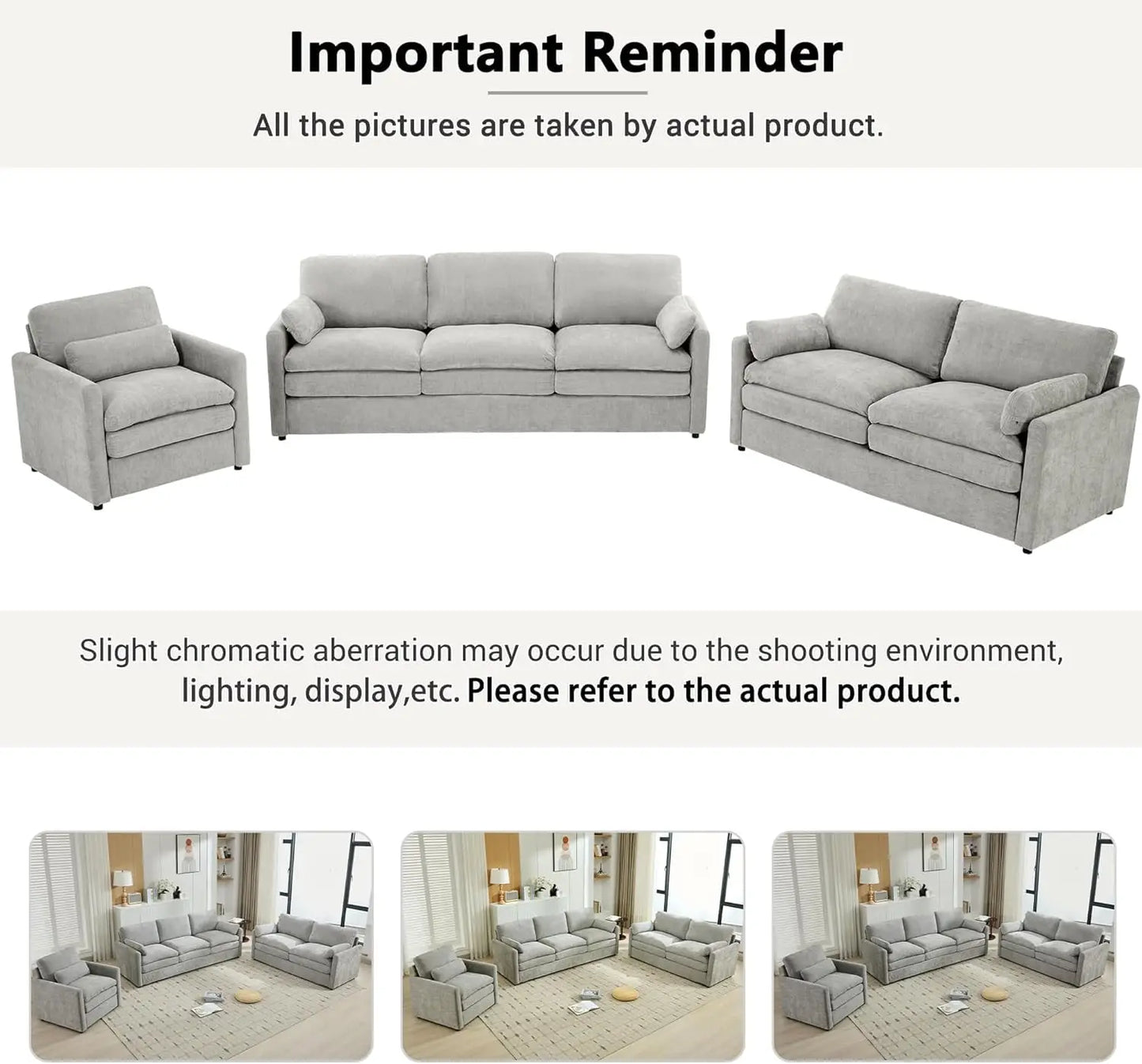 2-Piece Chenille Cloud Sofa Set | Oversized 3-Seater Couch & Loveseat with Double Plush Cushions