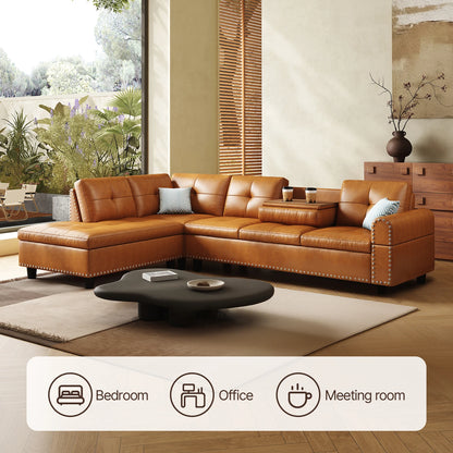 97.5" L-Shaped Sectional Sofa with Chaise – Faux Leather, 6-Seater