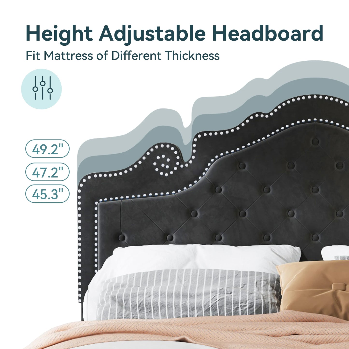 Velvet Platform Bed Frame with Adjustable Tiara Headboard – Diamond Tufted, Under-Bed Storage, No Box Spring Needed