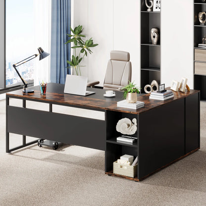 Tribesigns 71" L-Shaped Executive Desk with Storage Cabinet & Shelves