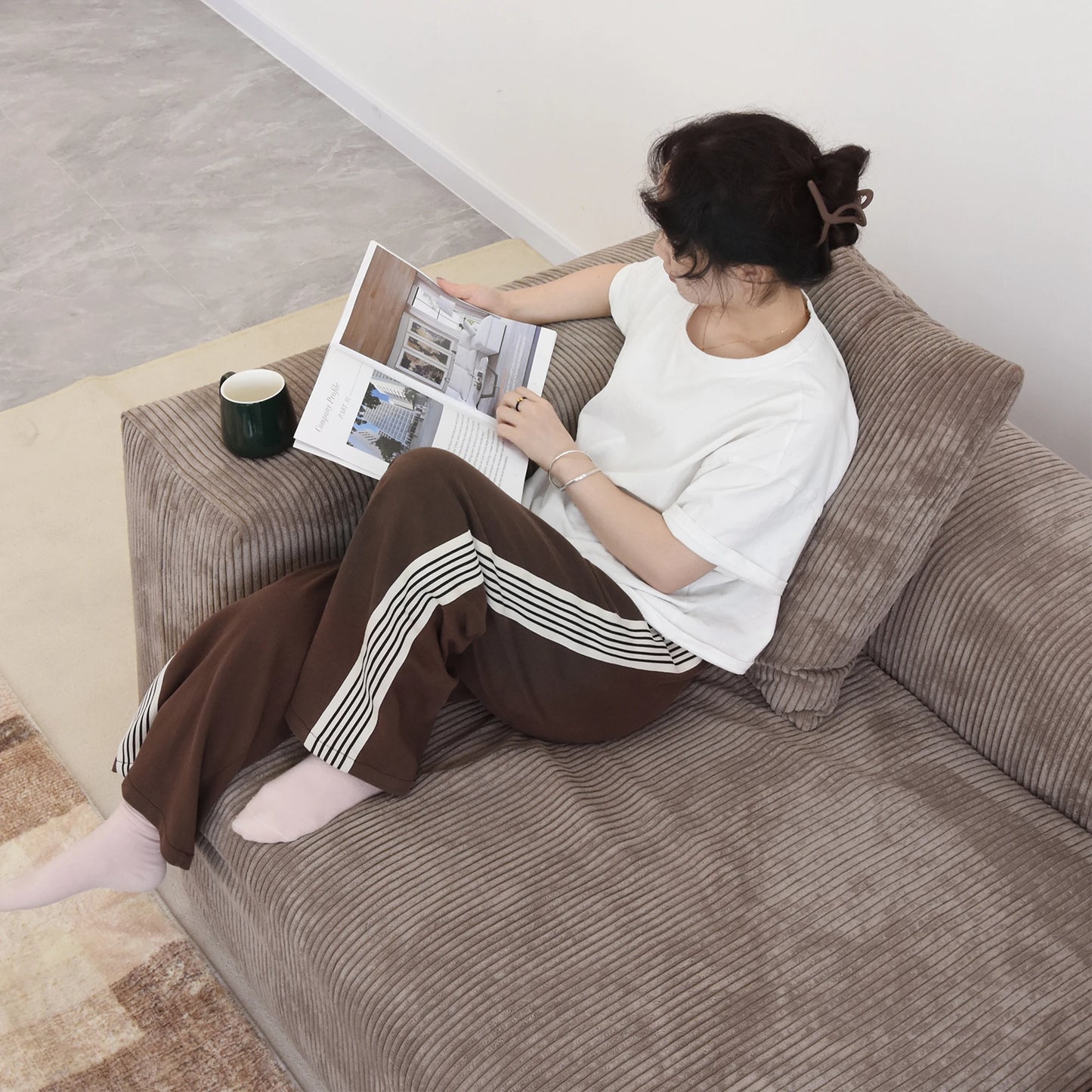 141" L-Shaped Corduroy Sectional Sofa with Ottoman | Oversized 3-Seater with Removable Covers