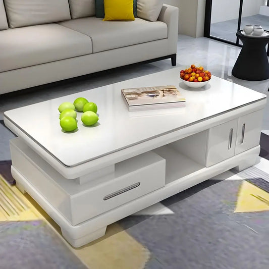 Modern 2-Tier Glass Coffee Table with Wood Base | Living Room Accent Table