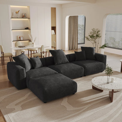 141" L-Shaped Corduroy Sectional Sofa with Ottoman | Oversized 3-Seater with Removable Covers