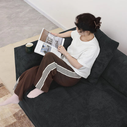 141" L-Shaped Corduroy Sectional Sofa with Ottoman | Oversized 3-Seater with Removable Covers