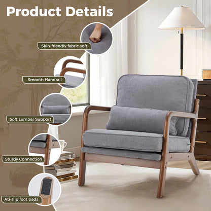 Mid-Century Modern Accent Chair | Fabric Armchair with Waist Cushion