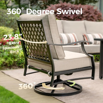 Outdoor Swivel Patio Chairs Set of 2 | High Back, Thick Cushions, Metal Frame
