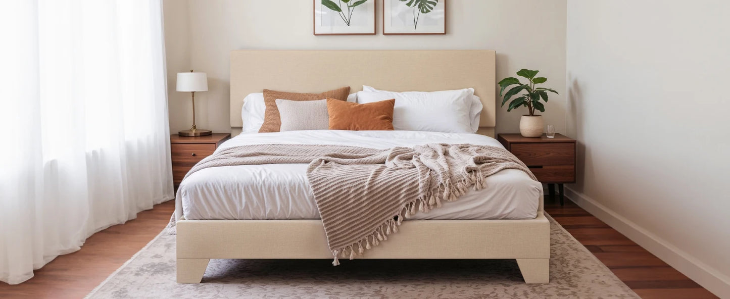 Upholstered Bed Frame with Adjustable Headboard – Soft Linen Fabric, Noise-Free, No Box Spring | Full Queen King
