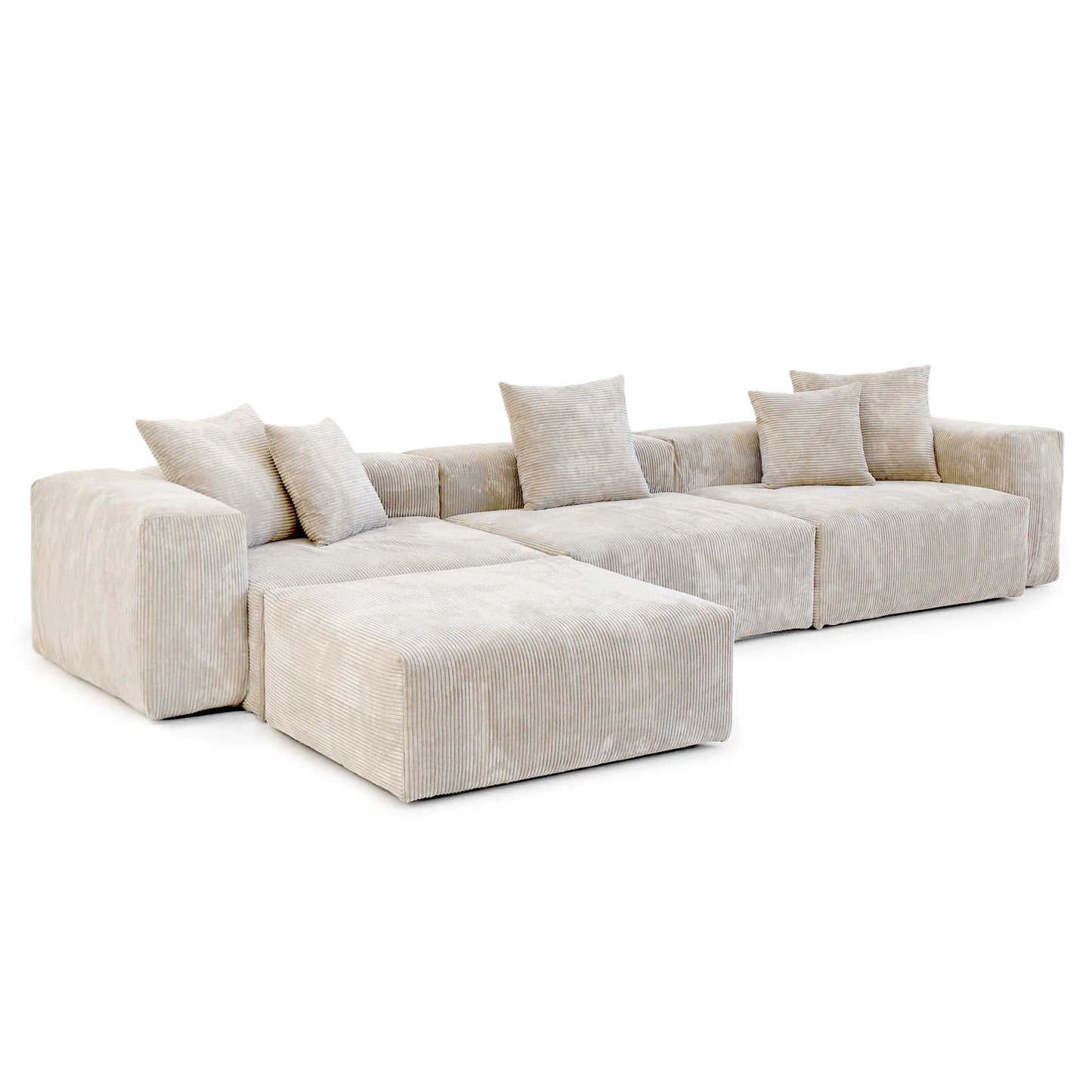 141" L-Shaped Corduroy Sectional Sofa with Ottoman | Oversized 3-Seater with Removable Covers
