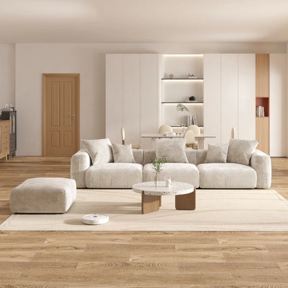 141" L-Shaped Corduroy Sectional Sofa with Ottoman | Oversized 3-Seater with Removable Covers