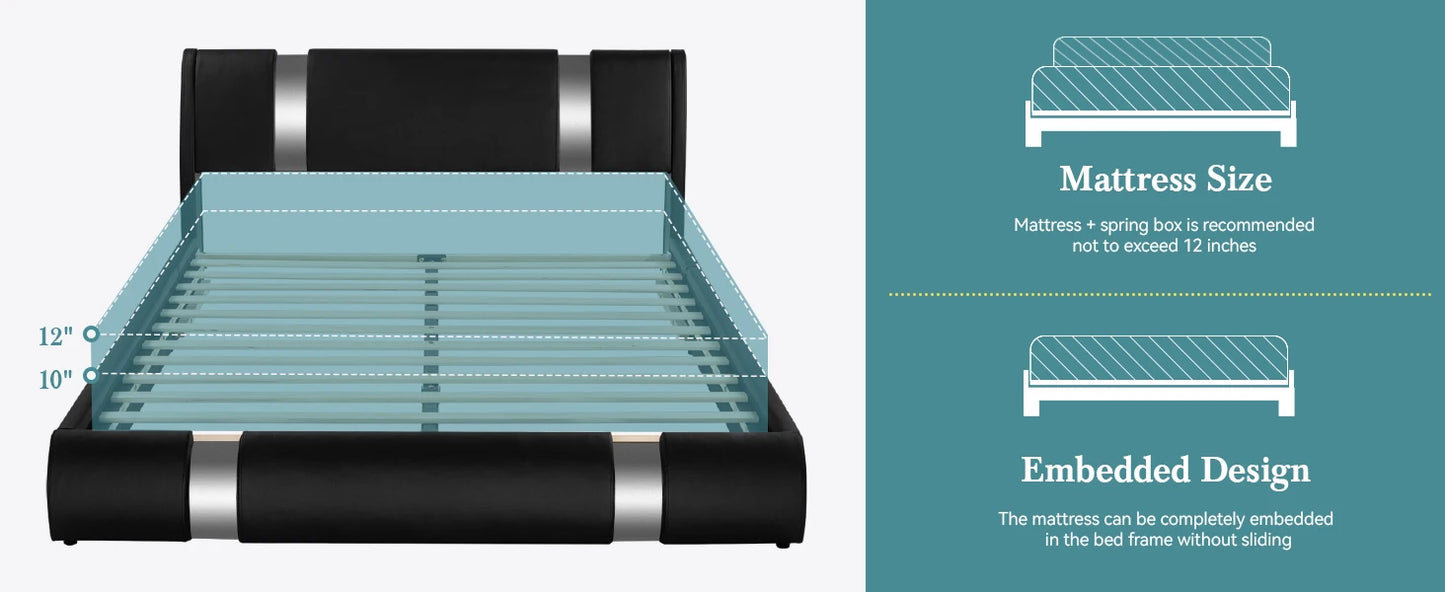 Modern Faux Leather Platform Bed Frame with Adjustable Headboard & Iron Décor – 800 LB Capacity | Queen King