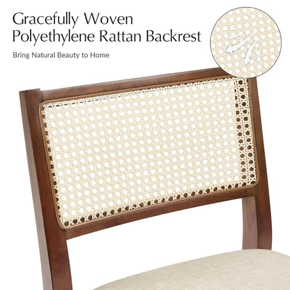 Rattan Dining Chairs Set of 4 | Coastal Woven Back, Upholstered Seat & Solid Rubberwood Frame