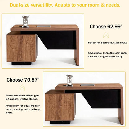 Extendable Executive Office Desk 63"–71" | L-Shape Computer Workstation with Reversible Storage Cabinet