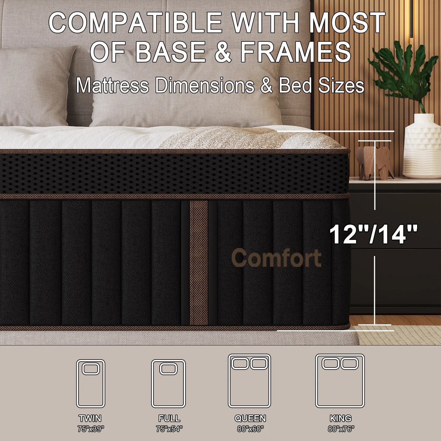 Sweetlove Duchessz Hybrid Mattress – Gel Memory Foam & Pocket Springs, Medium Firm, 12" & 14"