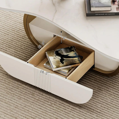 Butterfly Coffee Table | 41.7" Sintered Stone Top with Storage Drawer & Gold Frame