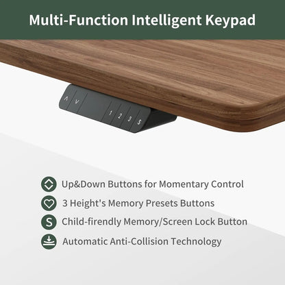 L-Shaped Electric Standing Desk 63" | LED Lighting, Power Outlet & Monitor Stand