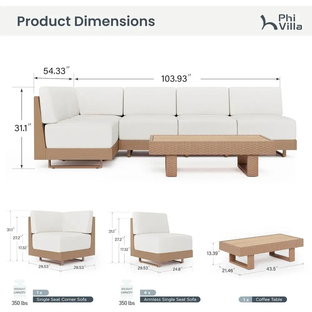 6-Piece Patio Furniture Set – L-Shape Outdoor Sectional with 8.7" Ultra-Thick Cushions, All-Weather Wicker & HDPE