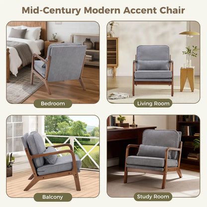 Mid-Century Modern Accent Chair | Fabric Armchair with Waist Cushion
