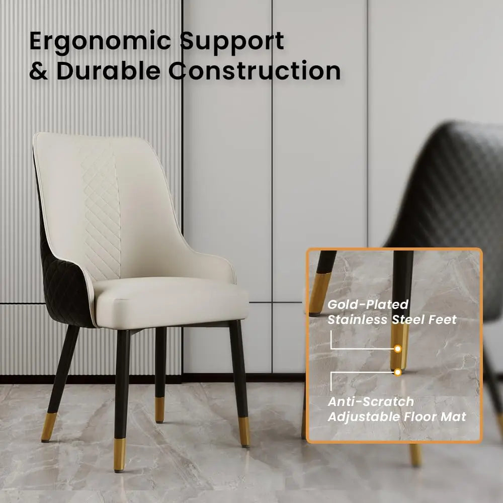 Diamond-Stitched Dining Chairs Set of 2 | 38" High Back, Faux Leather & Metal Legs