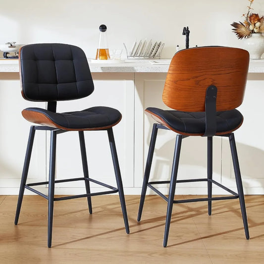 Mid-Century Modern Bar Stools — Set of 2 | Upholstered Counter Height