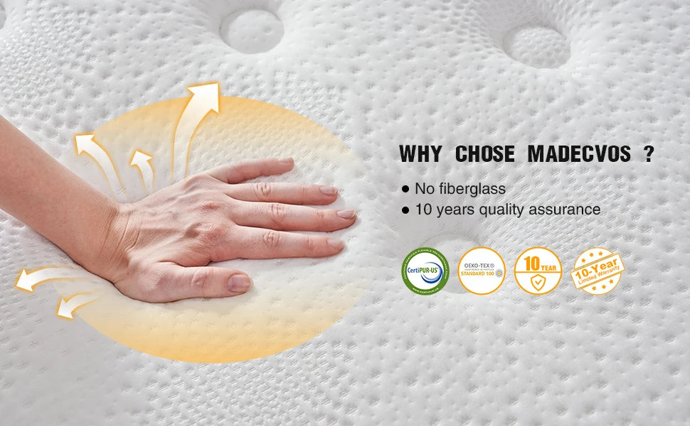 Madevos Hybrid Mattress – Pocket Springs & Foam, Medium Firm, Motion Isolation, 10"–14"