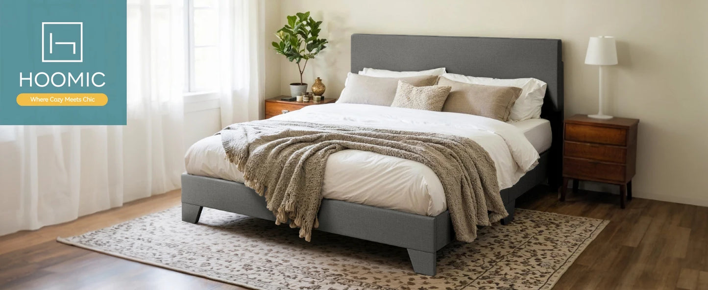 Upholstered Bed Frame with Adjustable Headboard – Soft Linen Fabric, Noise-Free, No Box Spring | Full Queen King