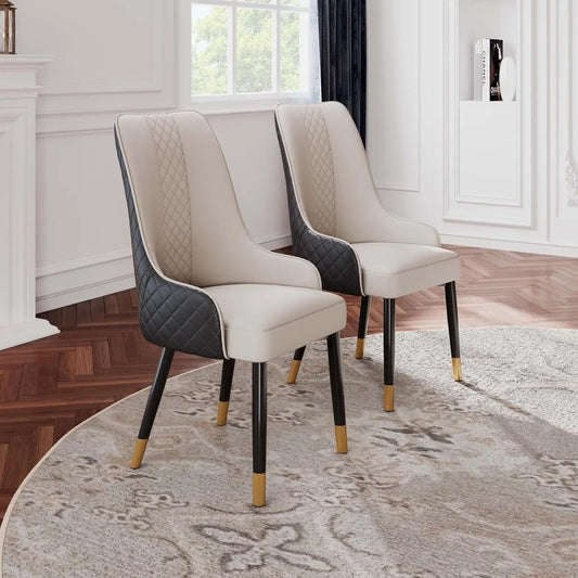 Diamond-Stitched Dining Chairs Set of 2 | 38" High Back, Faux Leather & Metal Legs