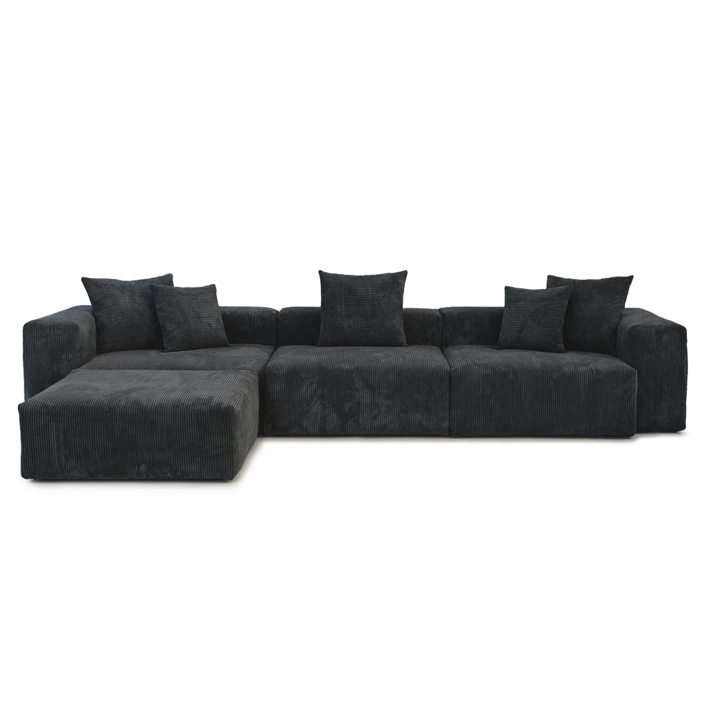 141" L-Shaped Corduroy Sectional Sofa with Ottoman | Oversized 3-Seater with Removable Covers