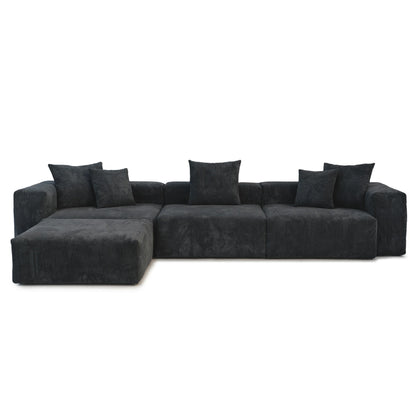 141" L-Shaped Corduroy Sectional Sofa with Ottoman | Oversized 3-Seater with Removable Covers