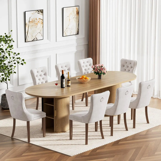 9-Piece Extendable Dining Table Set | 63"–94.5" Table & 8 Velvet Chairs | Farmhouse Modern