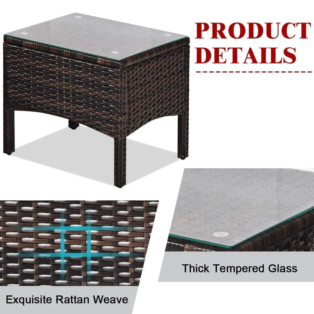 3-Piece Outdoor Wicker Patio Furniture Set – PE Rattan Chairs & Glass Top Coffee Table with Cushions