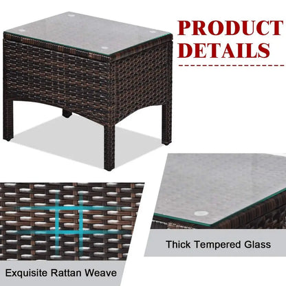 3-Piece Outdoor Wicker Patio Furniture Set – PE Rattan Chairs & Glass Top Coffee Table with Cushions