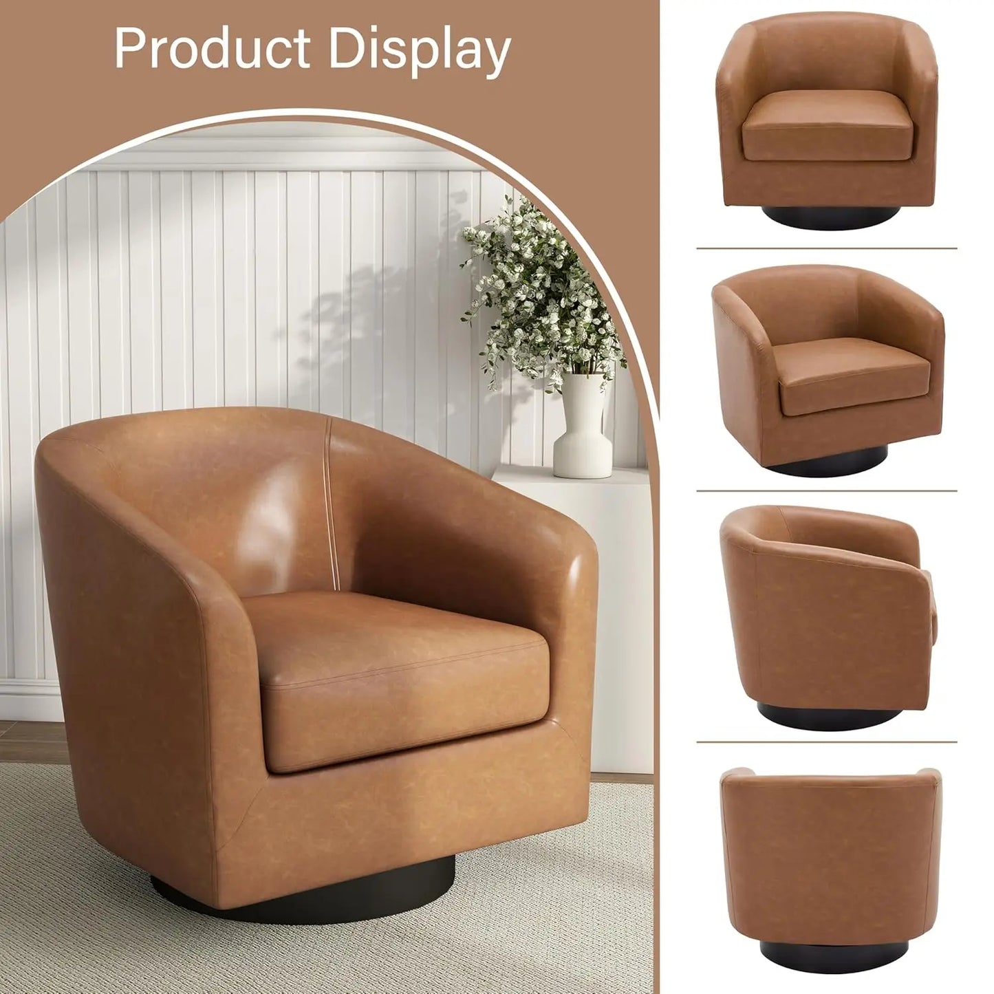 360° Swivel Barrel Chair Set of 2 | Upholstered Accent Armchair for Living Room & Bedroom