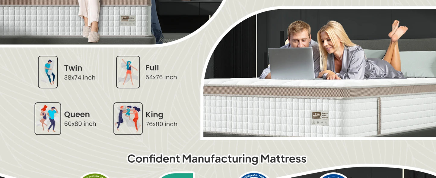 BedStory 14" Luxury Hybrid Mattress – Gel Memory Foam & Pocket Springs, Made in USA