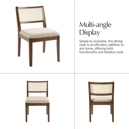 Rattan Dining Chairs Set of 4 | Coastal Woven Back, Upholstered Seat & Solid Rubberwood Frame