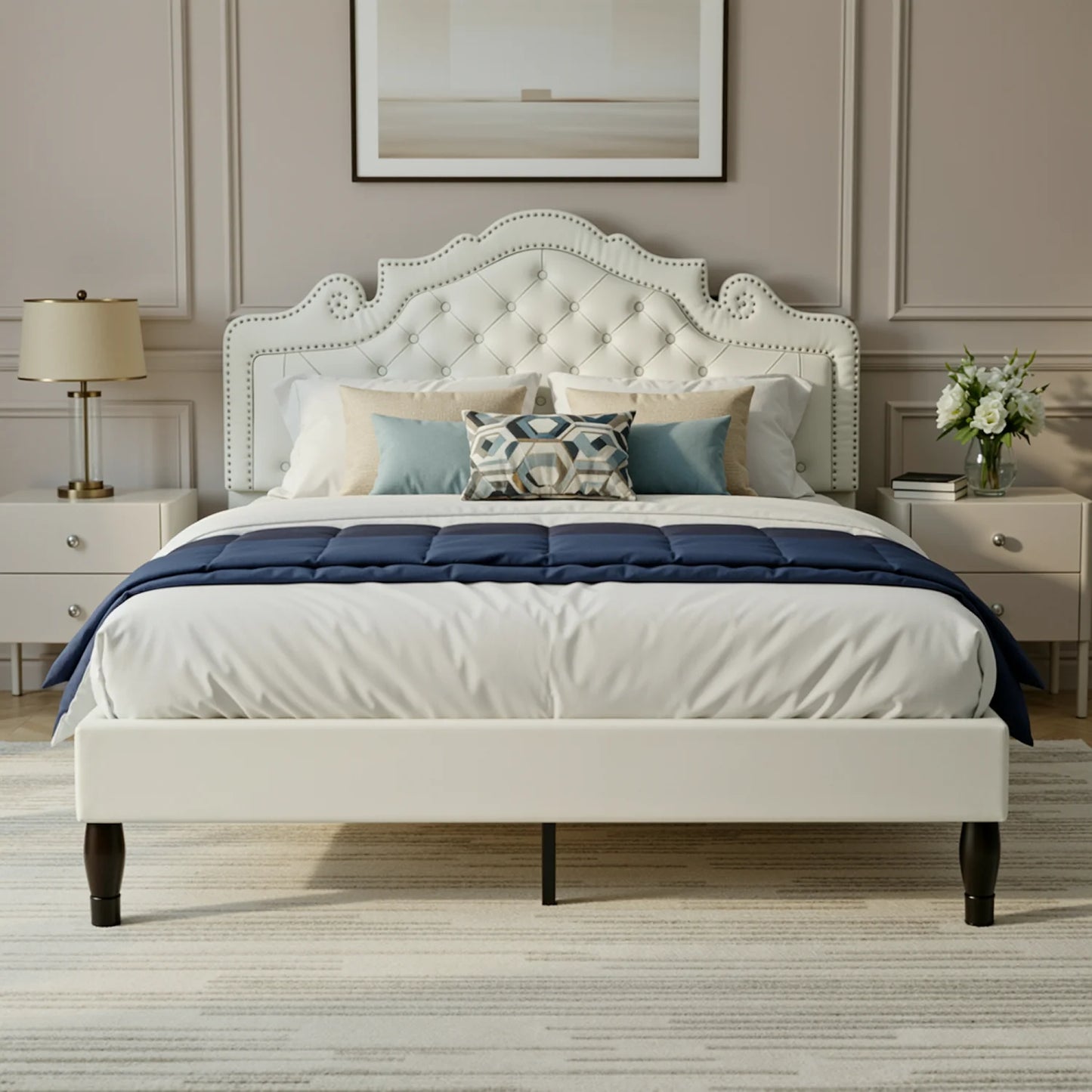 Velvet Platform Bed Frame with Adjustable Tiara Headboard – Diamond Tufted, Under-Bed Storage, No Box Spring Needed
